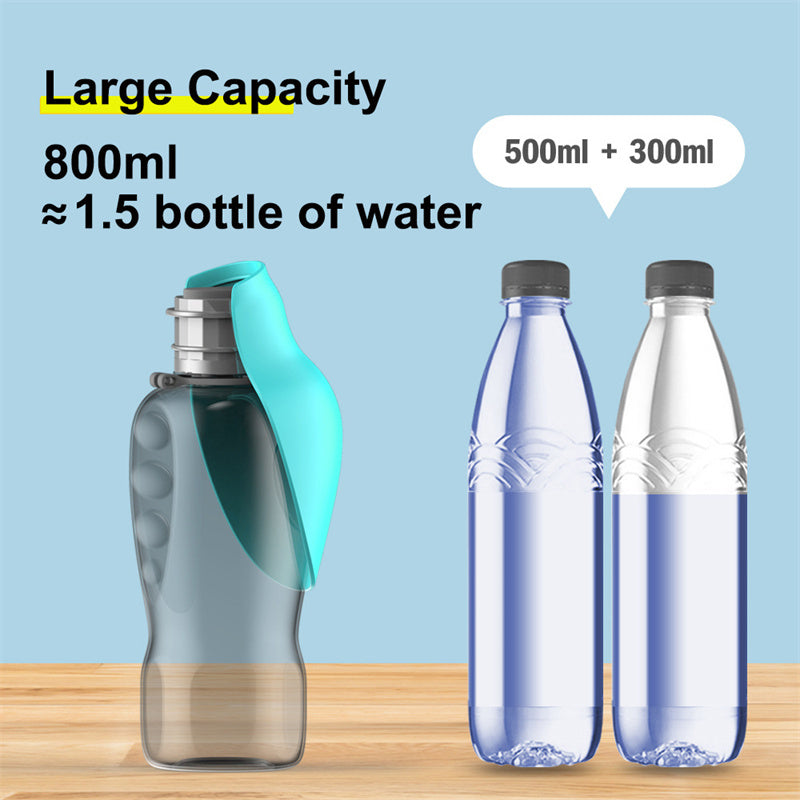 800ml Leak-proof Dog Water Bottle with Foldable Drinking Bowl