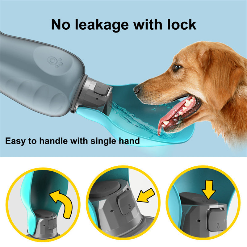 800ml Leak-proof Dog Water Bottle with Foldable Drinking Bowl